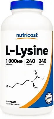 Nutricost L-Lysine 1000mg 240 Tablets - Gluten Free Non-GMO And Vegetarian • $16.95