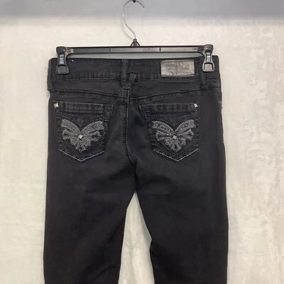 $19.95 • Buy Hydraulic Jeans Womens 8 Lola Skinny Ankle Stretch Black Distressed Embroidered