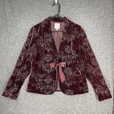 Vintage Old Navy Jacket Women’s L Purple Embroidered Velvet Bow Tie Front Blazer • $36.99