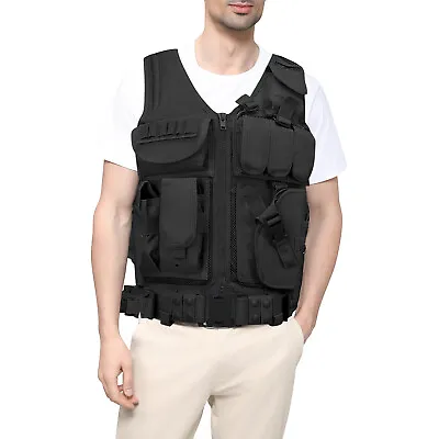Military Tactical Vest With Gun Holster Molle Police Assault Combat Assault Gear • $34.98