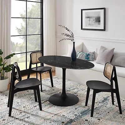 Modway Lippa Oval Artificial Marble 54  Dining Table In Black Black • $796.91