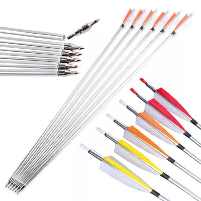 $50.75 • Buy 30  Aluminum Arrows SP500 Natural Feathers Archery Recurve Compound Bow Hunting