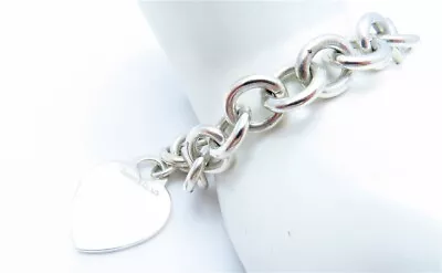 Tiffany & Co Sterling Silver Heart Charm Cable Link Bracelet ~7.5  • $65