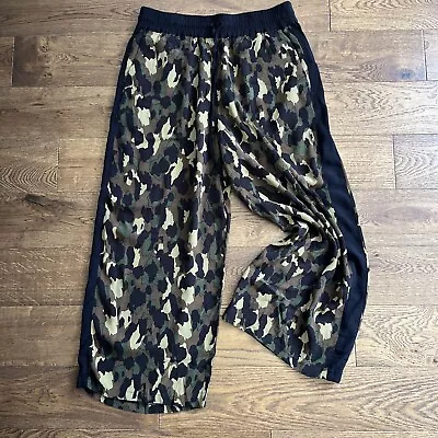 Topshop Green Black Camouflage Wide Leg Pallazo Style Pants Trousers Size 12 • £14.99