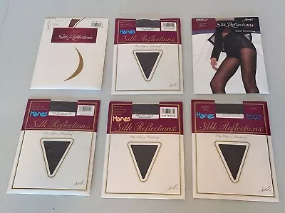 6 Vintage Hanes Silk Reflections Pantyhose Size EF Barely Black There Sandalfoot • $45.99