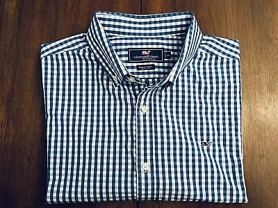 Vineyard Vines Whale Shirt Size 2XL Mens Long Sleeve Gingham Blue • $31.99