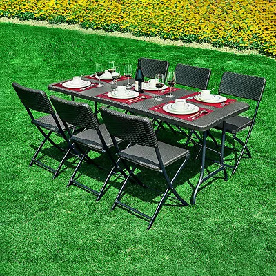Rattan Garden Table And Chairs Outdoor Dining Set Beer Tables Bench Bistro BBQ • £89.95