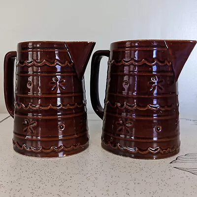 Vintage Brown Marcrest Stoneware Pitcher  8  Dot & Daisy Design 2 Each • $35