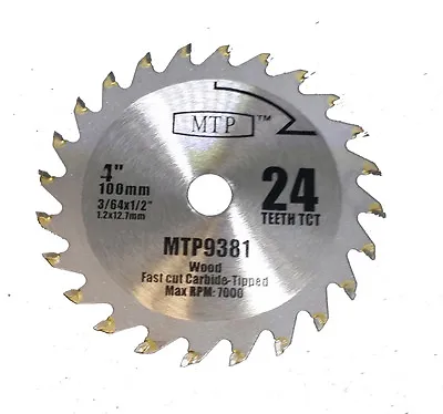 4  100mm Carbide 24 Tooth Blade For Mighty Mite Table Saw  1/2 Arbor TCT 4  X1/2 • $7.99