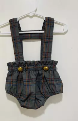 Bopop NWT Grey Plaid Suspender Bloomers Milan Collection Baby Size 9 Months • $39