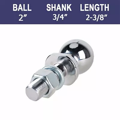 Chrome Trailer Hitch Ball 3500 Lbs 2-Inch Diameter 3/4 X 2-3/8-Inch Shank • $12.99