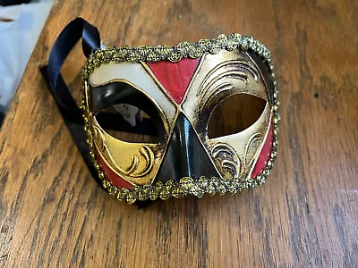 Hand Painted Venetian Masquerade Mask Made In Venice Italy For Pier 1 Red Gold • $24.99