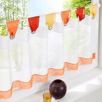 £9.59 • Buy Cafe Curtains Kitchen Short Valance Window Drape Sheer Tab Top Colourful Voile
