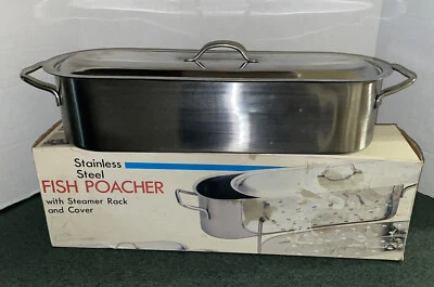 $39.99 • Buy Fish Poacher Stainless Steel Veggie Steamer 20.5”x 5.5” X 4  Deep 3 Piece EUC