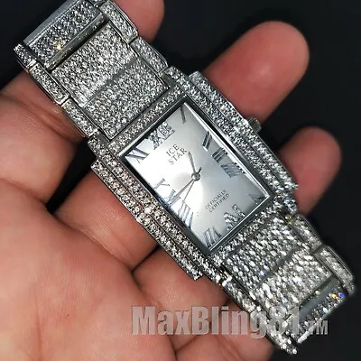 Men's Luxury Iced Icy Lab Diamond Silver Finish Wrist Bling Metal Square Watch • $26.99