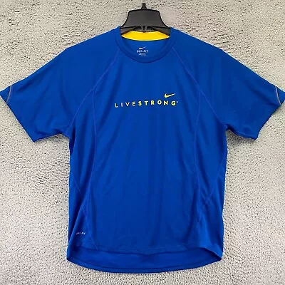 Nike Livestrong Shirt Mens Large Blue Athletic Workout Short Sleeve 393983-464 • $14.95