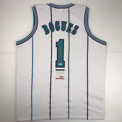 Autographed/Signed MUGGSY BOGUES Charlotte White Basketball Jersey PSA/DNA COA • $94.99