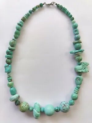 Vintage Native American Sterling Silver Turquoise Heishi Fetish Necklace  • $49