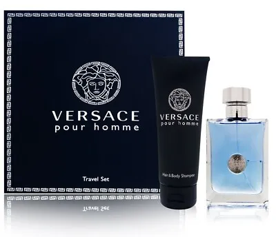 VERSACE POUR HOMME Cologne For MEN 2 Pc GIFT SET 3.4 Oz EDT Spray + HAIR SHAMPOO • $57.95