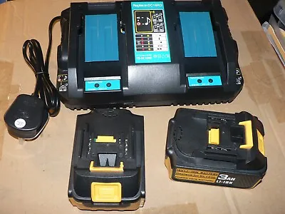 DC18RD 18V Twin Port Rapid Battery Charger Plus 2 X 3A/h Batteries For Makita • £41