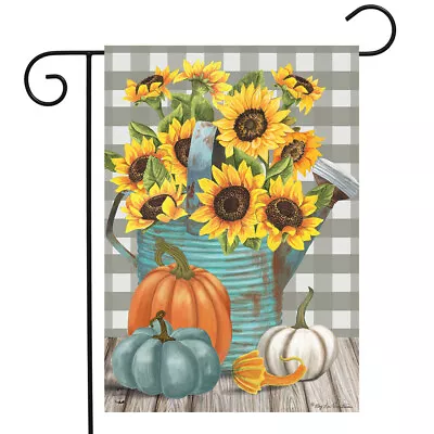 Briarwood Sunflower Watering Can Pumpkin Fall Mini Window Garden Yard Flag New • $8.97