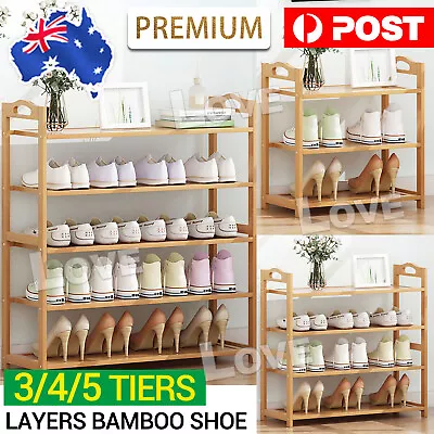 $21.75 • Buy Storage Organizer 3-5 Tiers Layers Bamboo Shoe Rack Wooden Shelf Stand Shelves