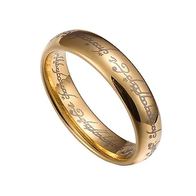 Gold Tungsten Carbide 5mm Lord Of The Rings Band Plain Size 5-12 TG021 • £13.50