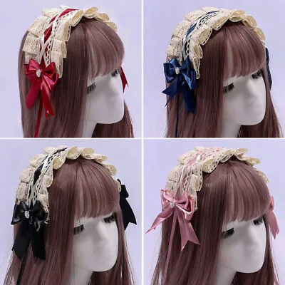 Girls Lolita Hairband Japanese Headdress Cosplay Cute Maid Bow Headbands Gothic • $9.72