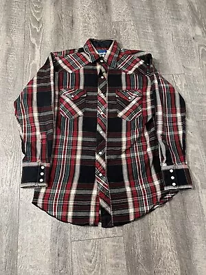 Vintage Wrangler Shirt Mens Medium Button Down Western Pearl Snap Flannel Plaid • $20