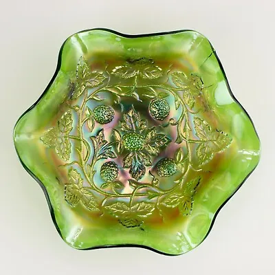 Millersburg Blackberry Wreath Carnival Glass Medium Ruffled Bowl Green • $92