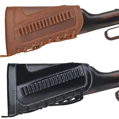 Rifle Cow Leather Buttstock Shell Holder For .22 Mag .17HM .22LR Cartridge Case • $57.48