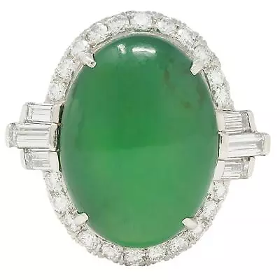 Mid-Century Natural Jadeite Jade Diamond Platinum Vintage Halo Ring GIA • $4900