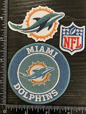 Lot Set Of 3 Miami Dolphins Embroidered Iron On Patch NFL FOOTBALL • $9.49