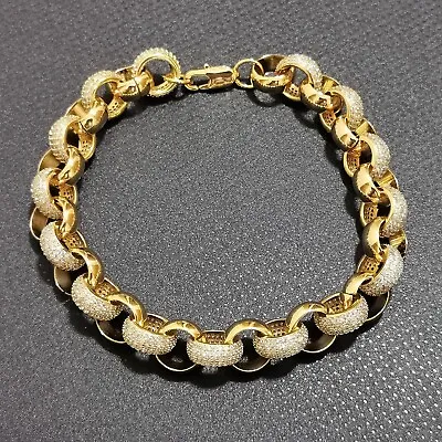 24ct Gold Layered Adjustable Link Belcher Bracelet 9  Length Cubic Zirconia • £49.99