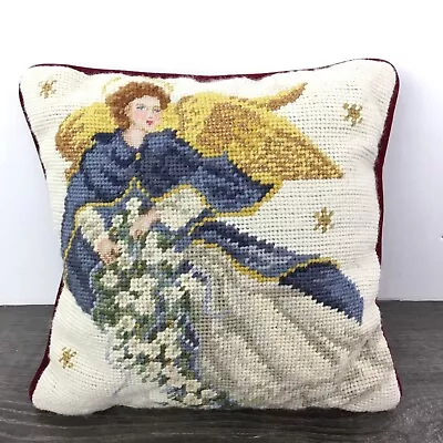 Needlepoint Christmas Throw Pillow Angel Metallic Stars Heaven Celestial 9 X 9 • $23.73