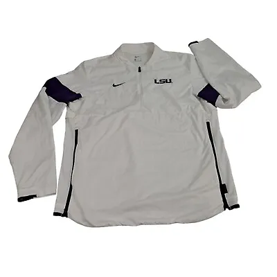 Nike Windbreaker Jacket LSU Tigers Mens Medium White 1/4 Zip Vented On Field • $23.61