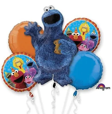 Cookie Monster Sesame Street 5 Balloons Bouquet Birthday Party Decoration Supply • $18.99