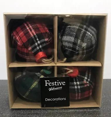 Tartan Christmas Tree Baubles/decorations Pack Of 4 Baubles BRAND NEW • £9.99