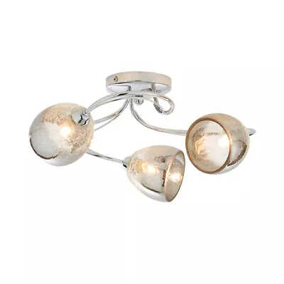 Litecraft Brent Ceiling Light Swirl Semi Flush 3 Arm With Smoke Shades - Silver  • £48.99