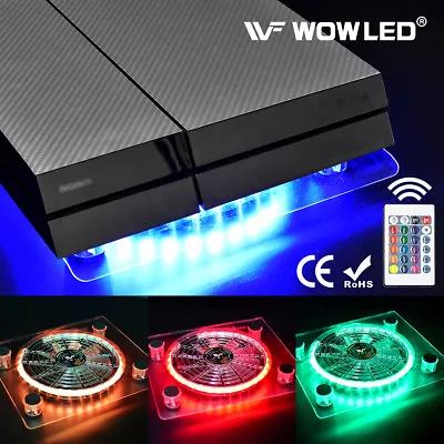 USB RGB LED PS4 Cooler Cooling Fan Pad Stand With Wireless Remote Controller • £16.29