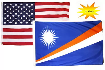 3x5 3’x5’ Wholesale Set (2 Pack) USA American & Marshall Islands Flag Banner • $14.44