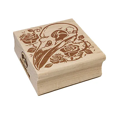 Crow Raven Bird Skull With Roses Square Rubber Stamp For Stamping Crafting • $9.99