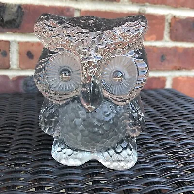 Vintage Viking Glass Frosted & Clear Heavy 5.5  Owl Paperweight Decor • $20.75