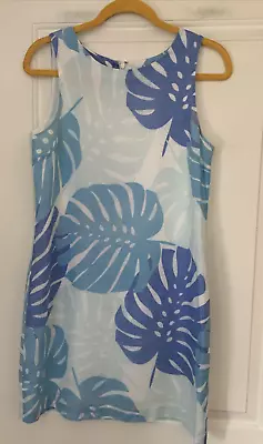 Island Company Linen Classic Shift Dress Womens Medium Blue And White Frond • $29