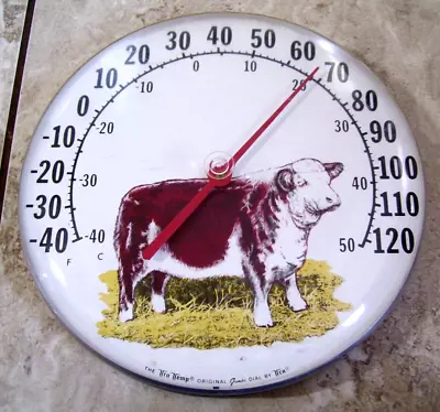 Vtg Tru Temp Hereford Bull Cow Cattle Feed Store Gas Station Thermometer Sign • $39