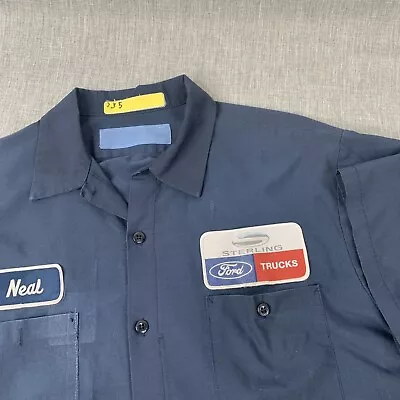 Vintage Ford Mechanic Uniform Blue Shirt Patches Button Up XL **READ** • $18.99