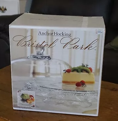 Vintage Anchor Hocking Glass Bristol Park Domed Cake Stand Chip N Dip New In Box • $24.94