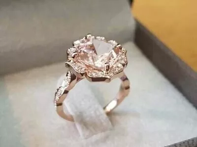 3 Ct Lab Created Peach Morganite Diamond Engagement Ring 14K Rose Gold Plated • $95.83