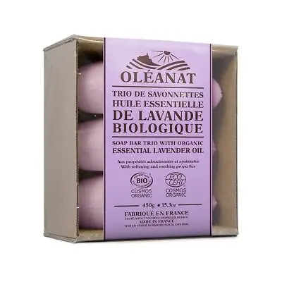 Oleanat Organic Lavender Soap Bar Trio (3x150g) - Organic & Natural • £12.99