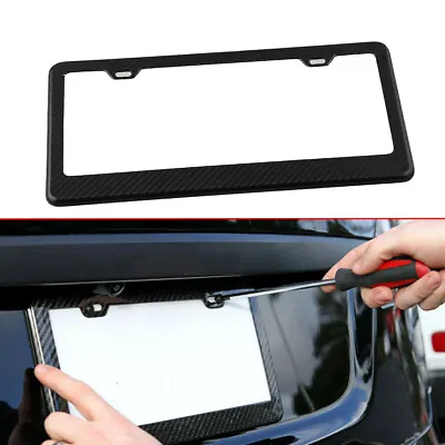 Black Carbon Fiber License Plate Frame Tag Cover Car Accessories + 2 Screw Caps • $17.27